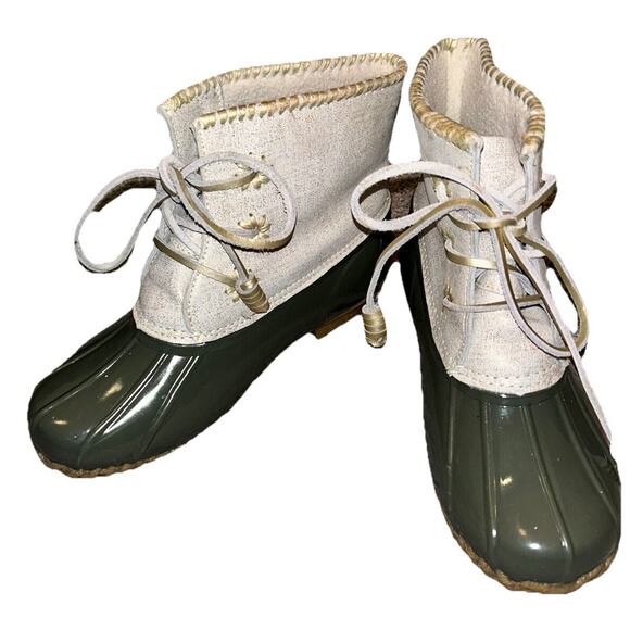 Jack Rogers Chloe Olive‎ Metallic Rain Duck Boots 8 - Picture 1 of 8